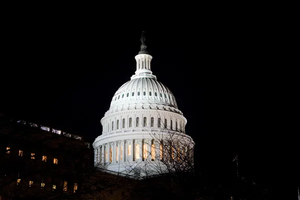 Cúpula US Capitol Building Night Washington DC EUA — Fotografia de Stock