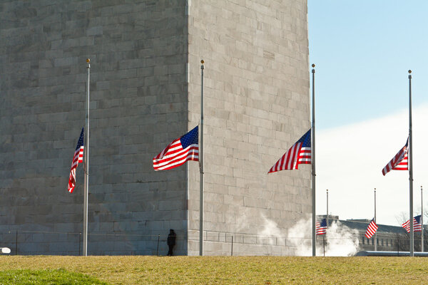Washington Monument Surrounded Flags Half Mast
