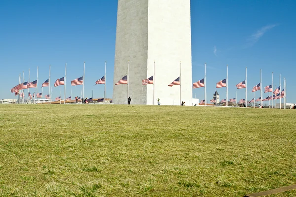 Zászlók, félárbocra kör washington-emlékmű — Stock Fotó