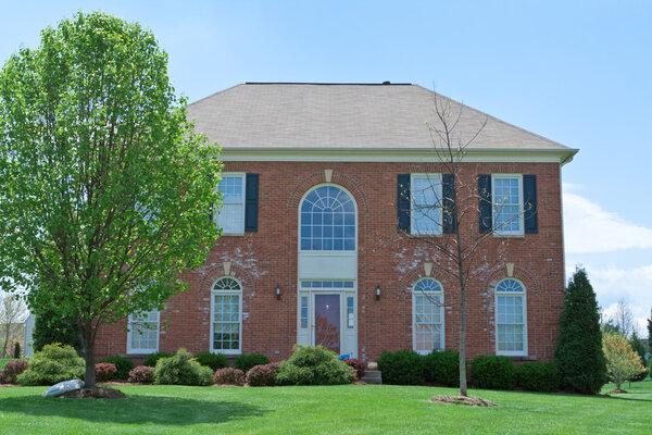 Front View Brick Single Family Home Suburban MD US