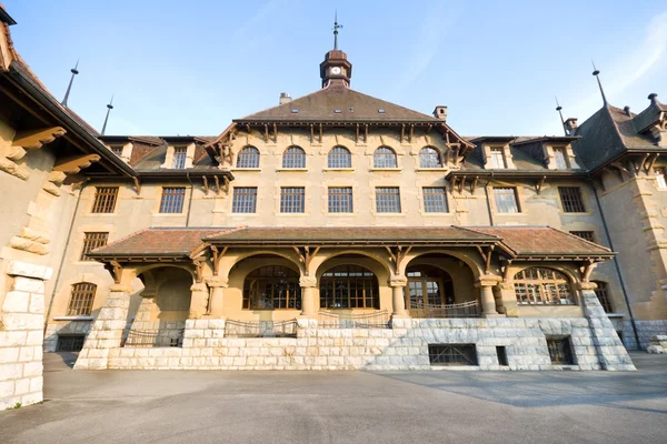 Gammal gotisk stil skolan, Genève, Schweiz, vidvinkel lins — Stockfoto