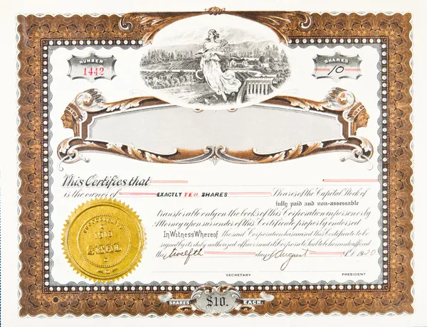 Velho Vintage Stock Certificate Empty Boarder — Fotografia de Stock