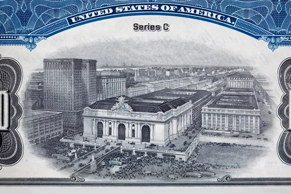 Gravur des Grand Central Station Eisenbahn Aktienzertifikats — Stockfoto