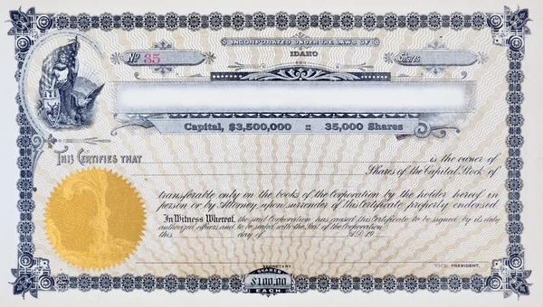 Vintage stock certificate vignette frau amerikanische flagge elch eag — Stockfoto