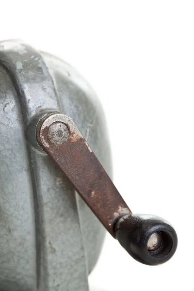 Close-Up Crank Handle Old Manual Pencil Sharpener, White Backgro — Stock Photo, Image