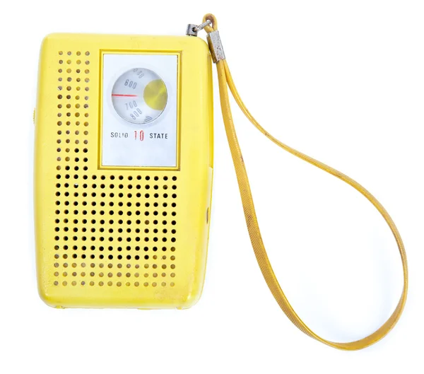 Żółty z tworzywa sztucznego radio tranzystorowe na białym tle biały deseń — Zdjęcie stockowe