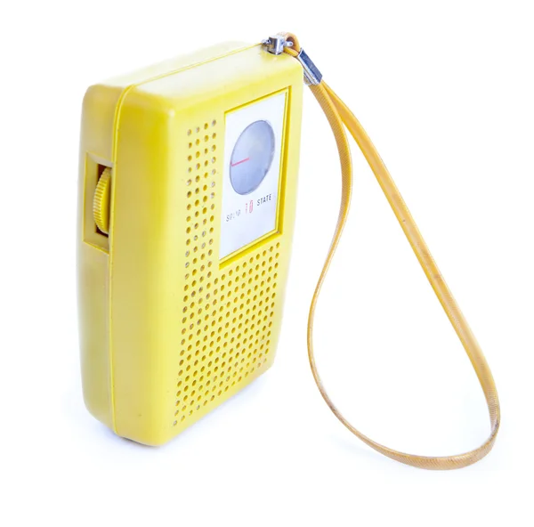 Rádio Transistor Plástico Amarelo Vintage Isolado em Branco — Fotografia de Stock