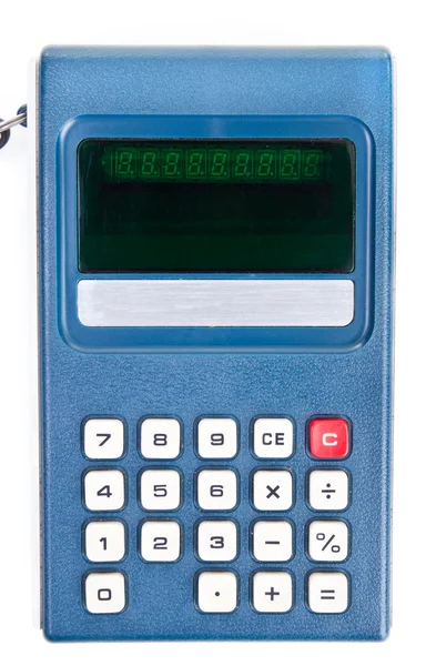 白で隔離されるヴィンテージの青いプラスチック電卓 — ストック写真