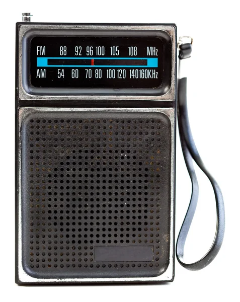 Vintage fekete hordozható tranzisztoros rádió elszigetelt fehér háttérben — Stock Fotó