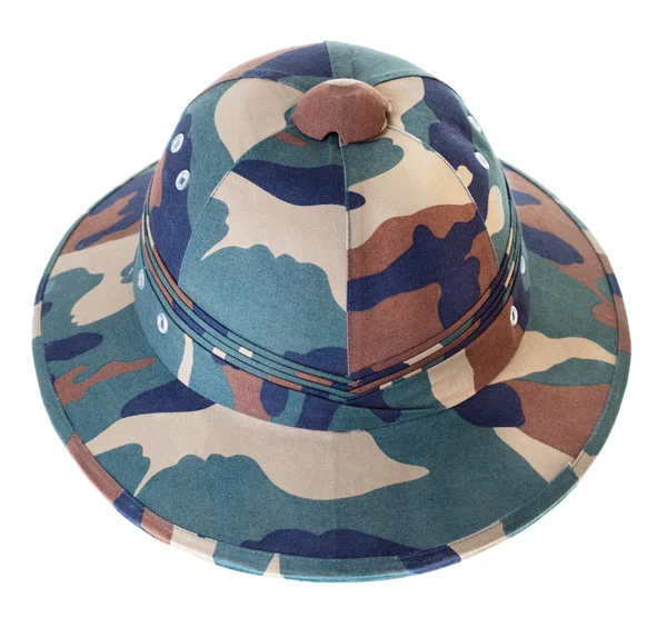 Camouflage Pith Helmet Isolated White Front View — Stock Photo, Image