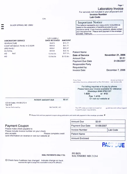 Past Due American Medical Bill for Lab Work ICD 9 Royalty Free Stock Photos
