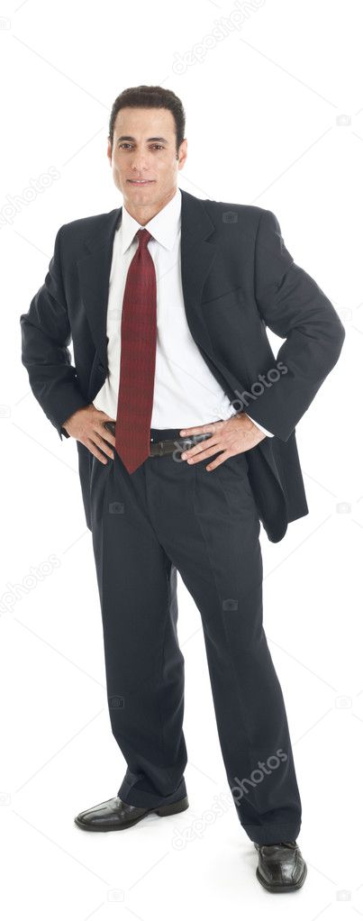 Caucasian Business Man In Suit Standing, Full Body, Isolated Whi