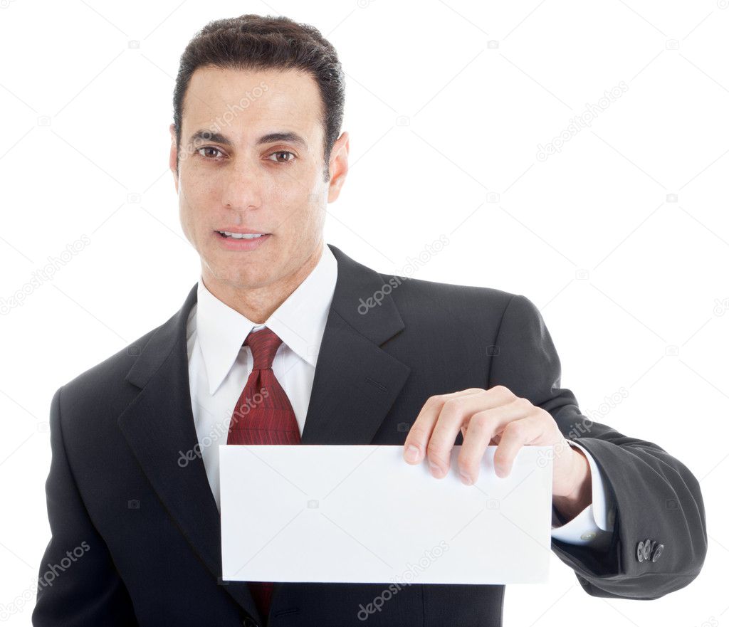 Caucasian Man Holding Blank Sign, Isolated White Background
