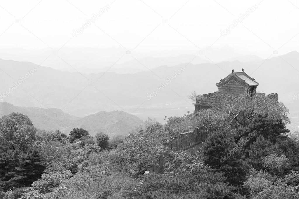 Black White Guard Tower Mutianyu Great Wall China