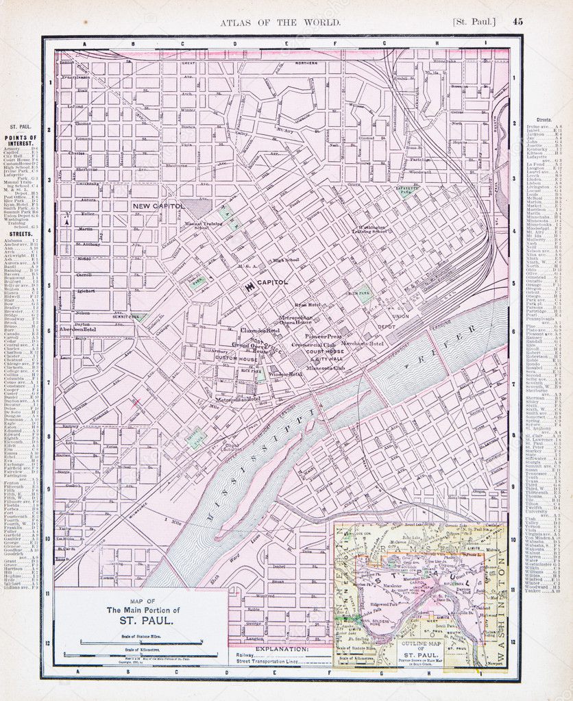 Map of the city of Saint Paul, capital of Minnesota