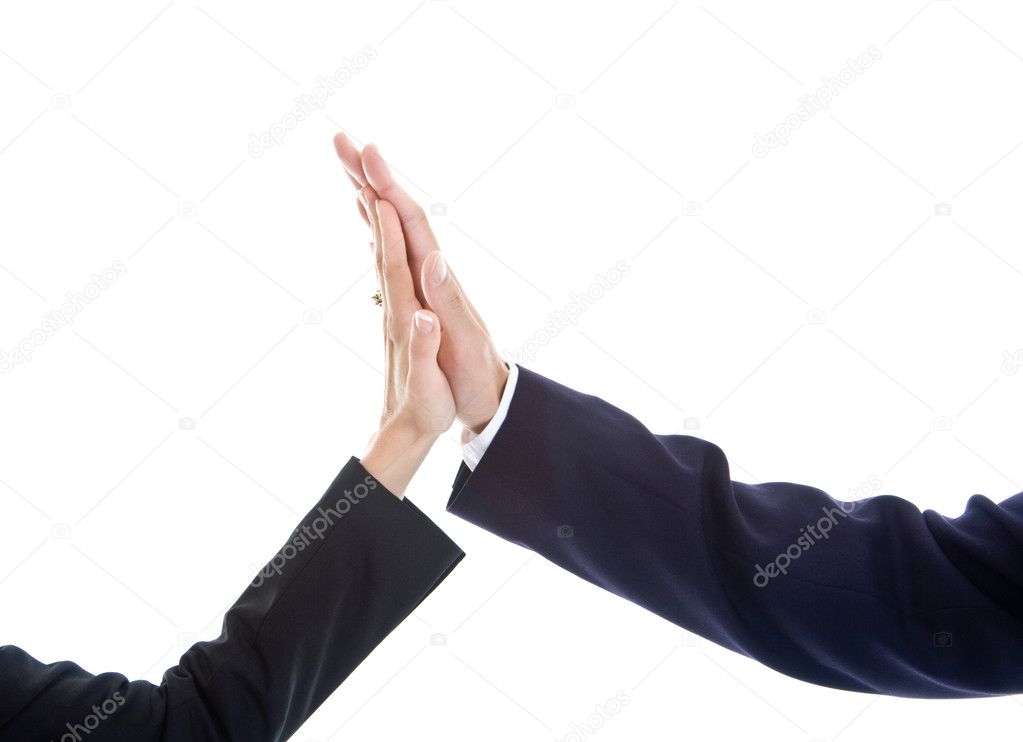 Business Man Woman Hand Giving High Five Isolated