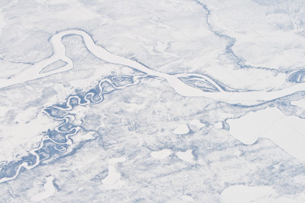 Aerial Siberia River Sakha Republic Verkhoyansk Mountains Frozen