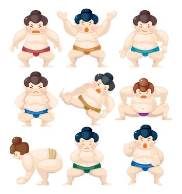 Cartoon Sumo wrestler icons clipart