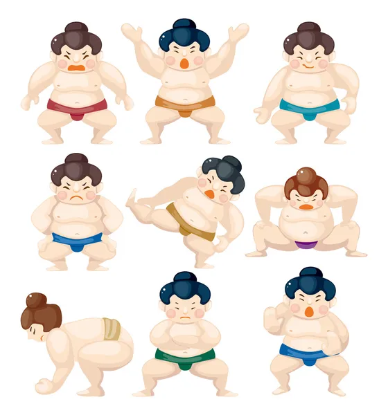 Cartoon sumo brottare ikoner — Stock vektor