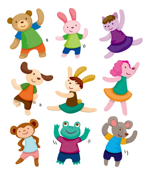 Ícones de bailarino de animais desenhos animados — Vetor de Stock