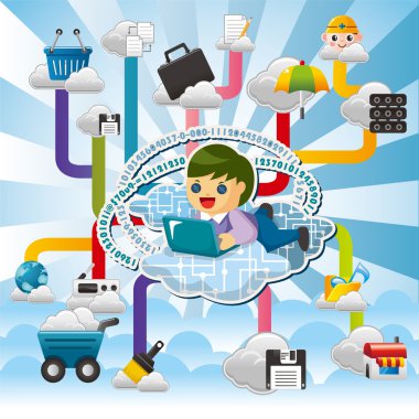 Cloud network,with business man hold pad. clipart