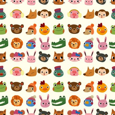 cartoon animal face pattern seamless clipart