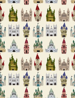 cartoon Fairy tale castle seamless pattern clipart