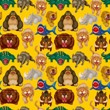 cartoon angry animal seamless pattern clipart