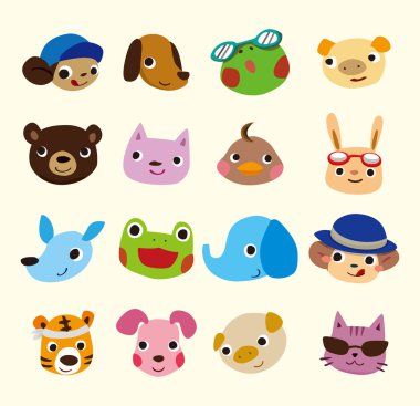 Cartoon animal face set clipart