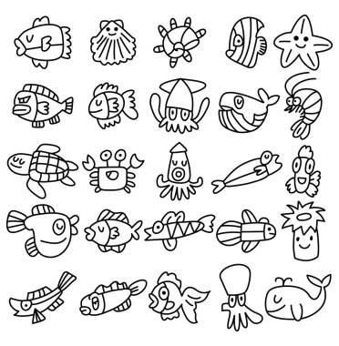 hand draw aquarium fish icons set clipart