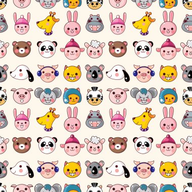 cartoon animal face seamless pattern clipart