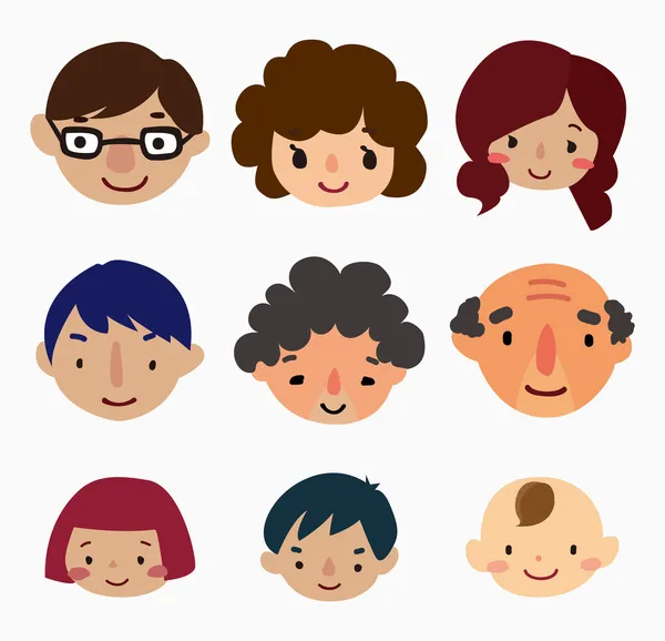 Ícones do rosto da família dos desenhos animados — Vetor de Stock