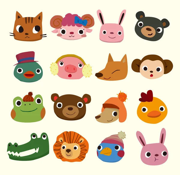 Iconos cabeza de animal de dibujos animados — Vector de stock