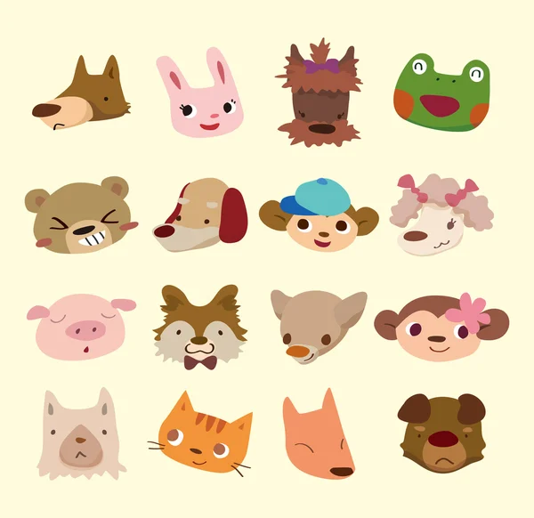 Tecknade djur ansikte ikoner — Stock vektor