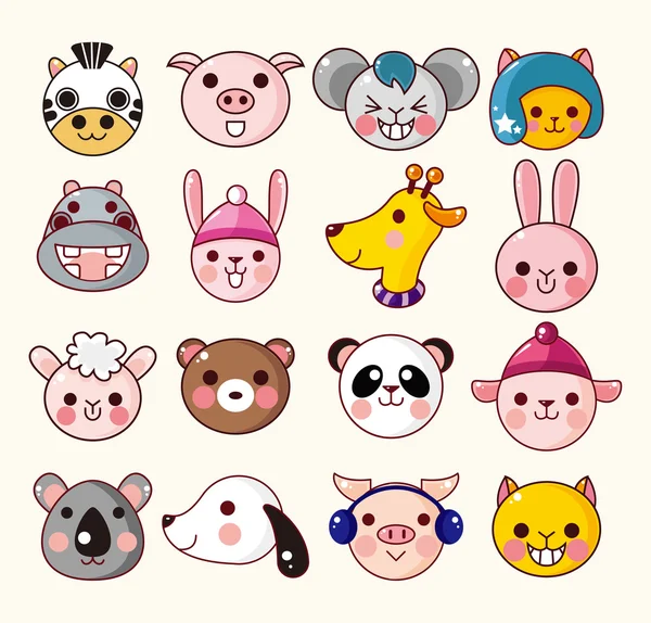 Tecknade djur ansikte ikoner — Stock vektor