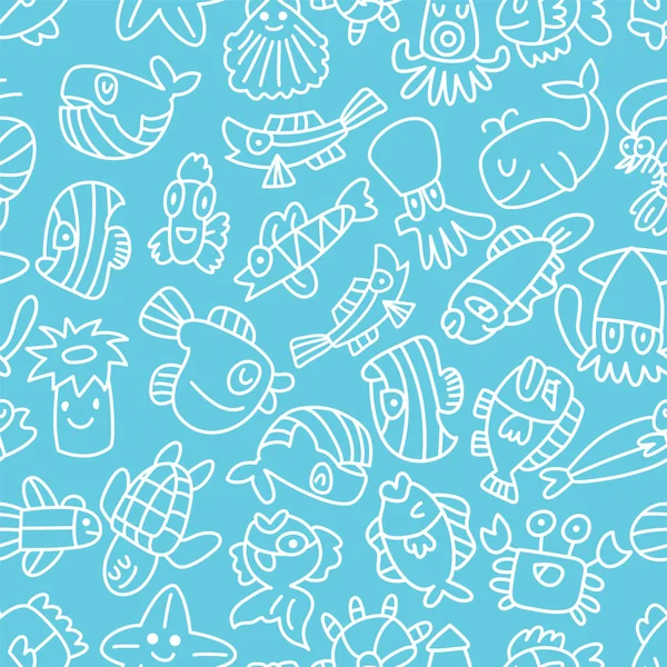 만화 손 그릴 생선 원활한 패턴 — 스톡 벡터