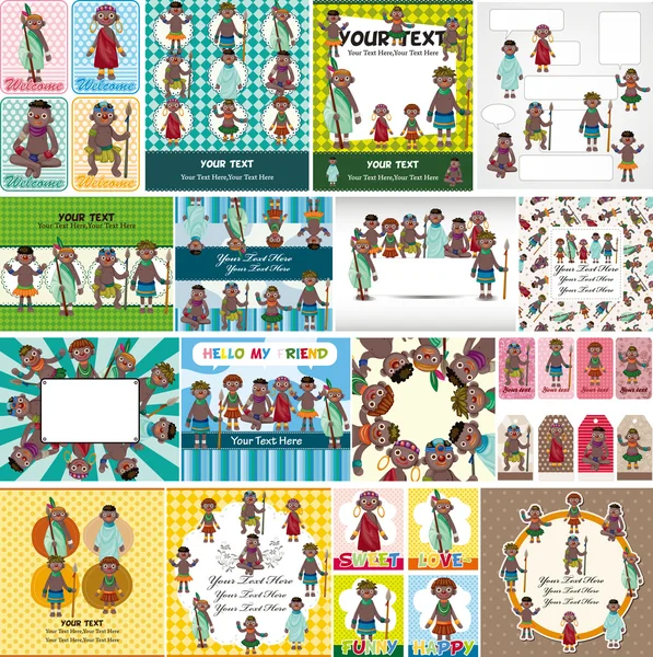 卡通非洲土著卡 — 图库矢量图片
