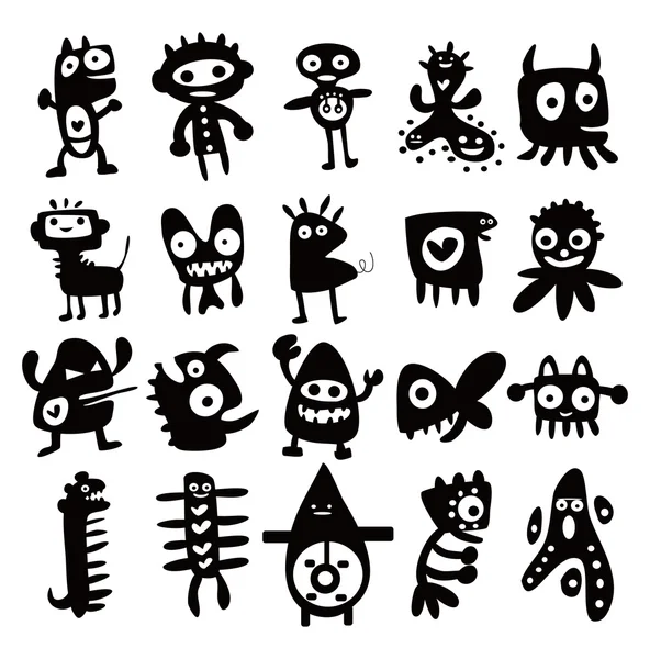 Collection of cartoon funny monsters silhouettes — Stock Vector