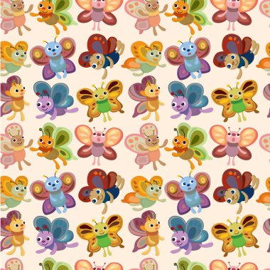 cartoon butterfly icon set seamless pattern clipart