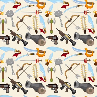 cartoon weapon set seamless pattern clipart