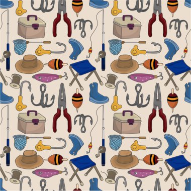 cartoon Fishing seamless pattern clipart