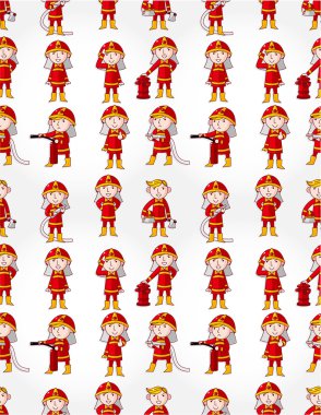 cartoon Fireman seamless pattern clipart