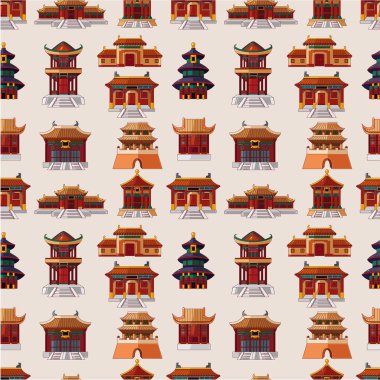 cartoon Chinese house seamless pattern clipart