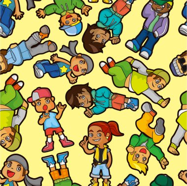 cartoon hip hop boy dancing seamless pattern clipart