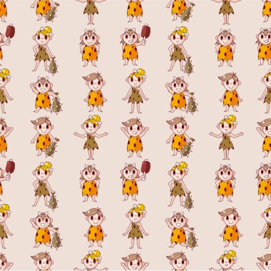 cartoon Caveman seamless pattern clipart