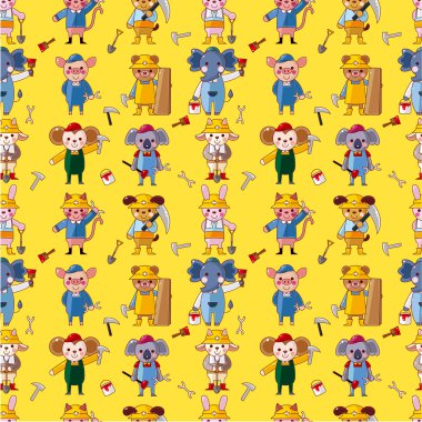 Cartoon animal worker seamless pattern clipart