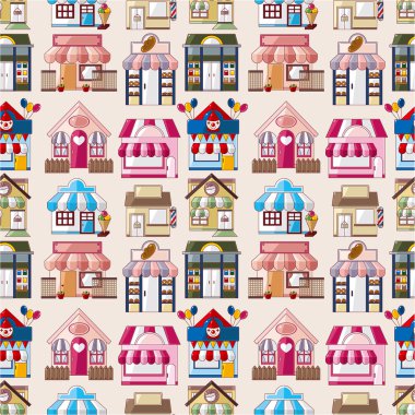 Cartoon house shop seamless pattern clipart