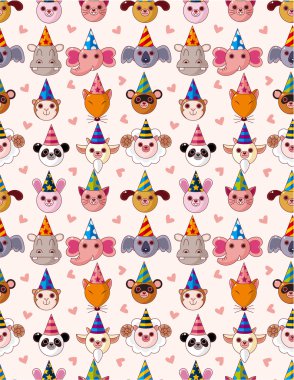 Cartoon Party Animal head seamless pattern clipart