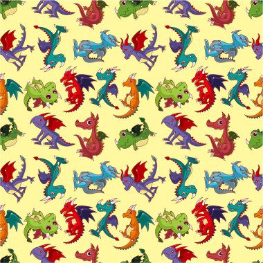 cartoon fire dragon seamless pattern clipart