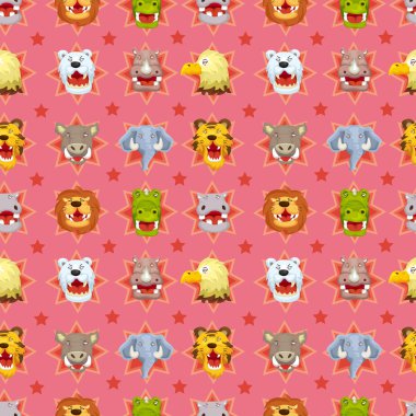 cartoon angry animal face seamless pattern clipart